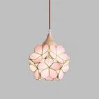 Lampadario – Legno e Vetro Rosa – 50×50 cm – Design Elegante per Sala da Pranzo e Soggiorno