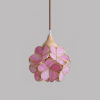 Lampadario – Legno e Vetro Rosa – 50×50 cm – Design Elegante per Sala da Pranzo e Soggiorno