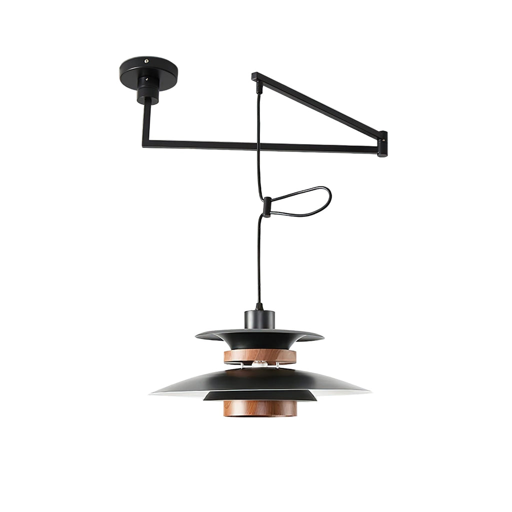 Lampada a sospensione – Metallo e legno – Nero – Altezza regolabile – Design scandinavo per sala da pranzo e soggiorno