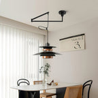 Lampada a sospensione – Metallo e legno – Nero – Altezza regolabile – Design scandinavo per sala da pranzo e soggiorno