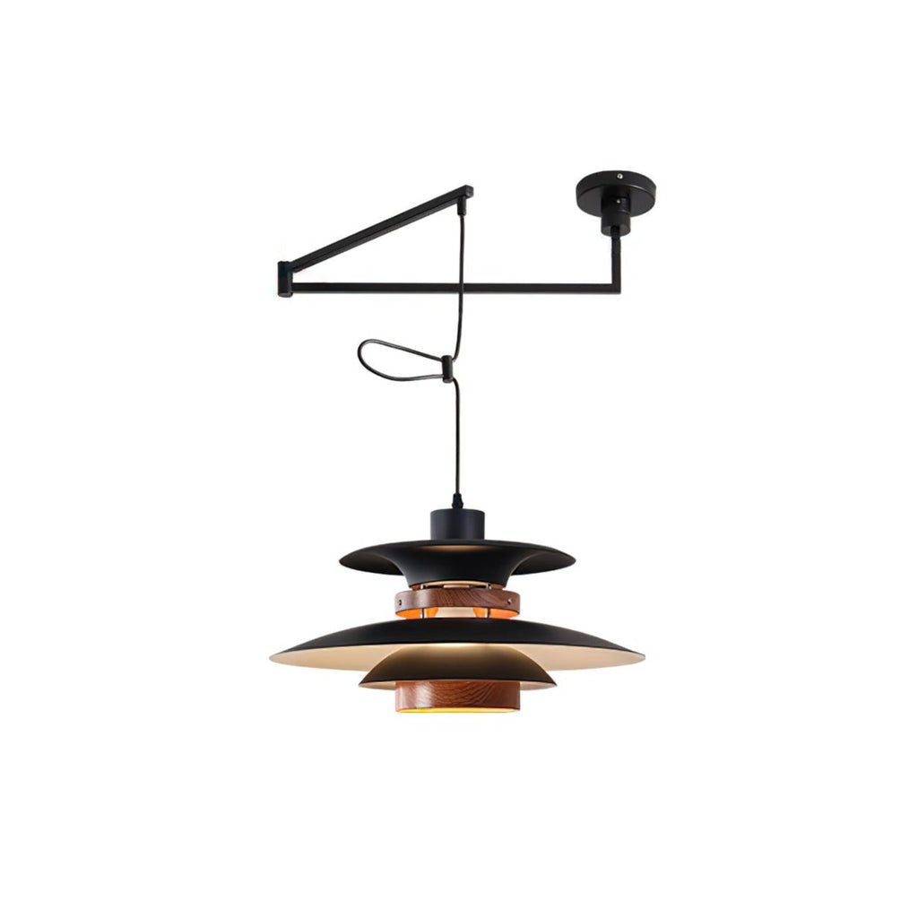 Lampada a sospensione – Metallo e legno – Nero – Altezza regolabile – Design scandinavo per sala da pranzo e soggiorno
