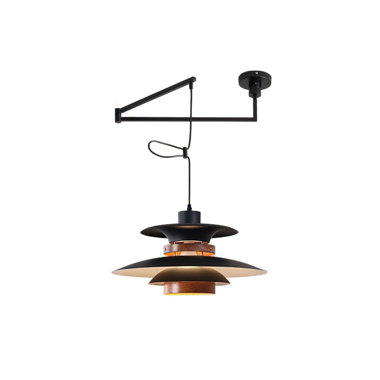 Lampada a sospensione – Metallo e legno – Nero – Altezza regolabile – Design scandinavo per sala da pranzo e soggiorno