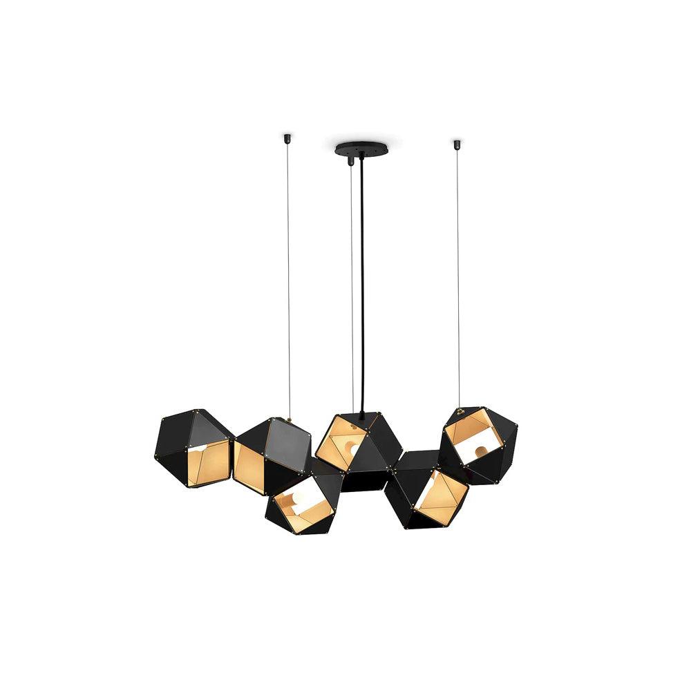 Lampadario – Metallo e Vetro – Nero con Oro – 6/8/10 Punti Luce – Design Geometrico Moderno per Sala da Pranzo