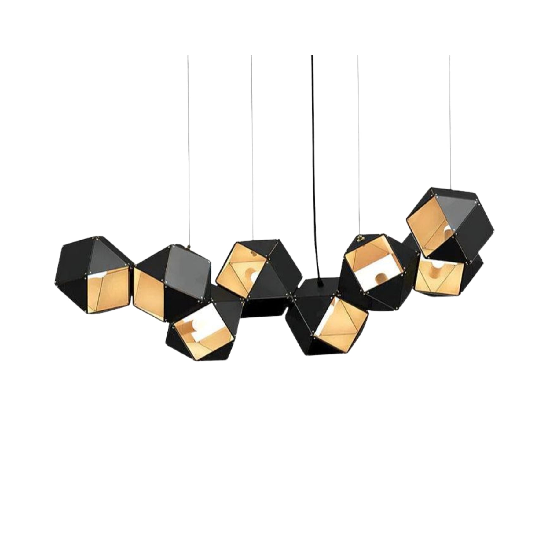 Lampadario – Metallo e Vetro – Nero con Oro – 6/8/10 Punti Luce – Design Geometrico Moderno per Sala da Pranzo