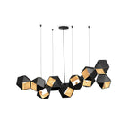 Lampadario – Metallo e Vetro – Nero con Oro – 6/8/10 Punti Luce – Design Geometrico Moderno per Sala da Pranzo