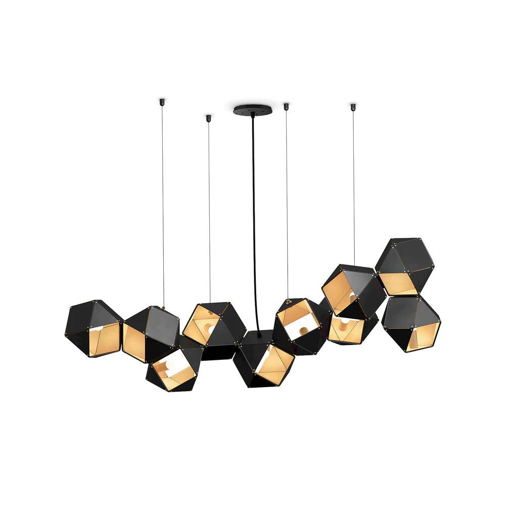 Lampadario – Metallo e Vetro – Nero con Oro – 6/8/10 Punti Luce – Design Geometrico Moderno per Sala da Pranzo
