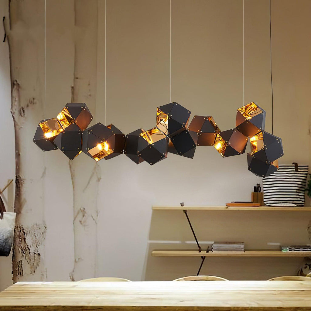 Lampadario – Metallo e Vetro – Nero con Oro – 6/8/10 Punti Luce – Design Geometrico Moderno per Sala da Pranzo