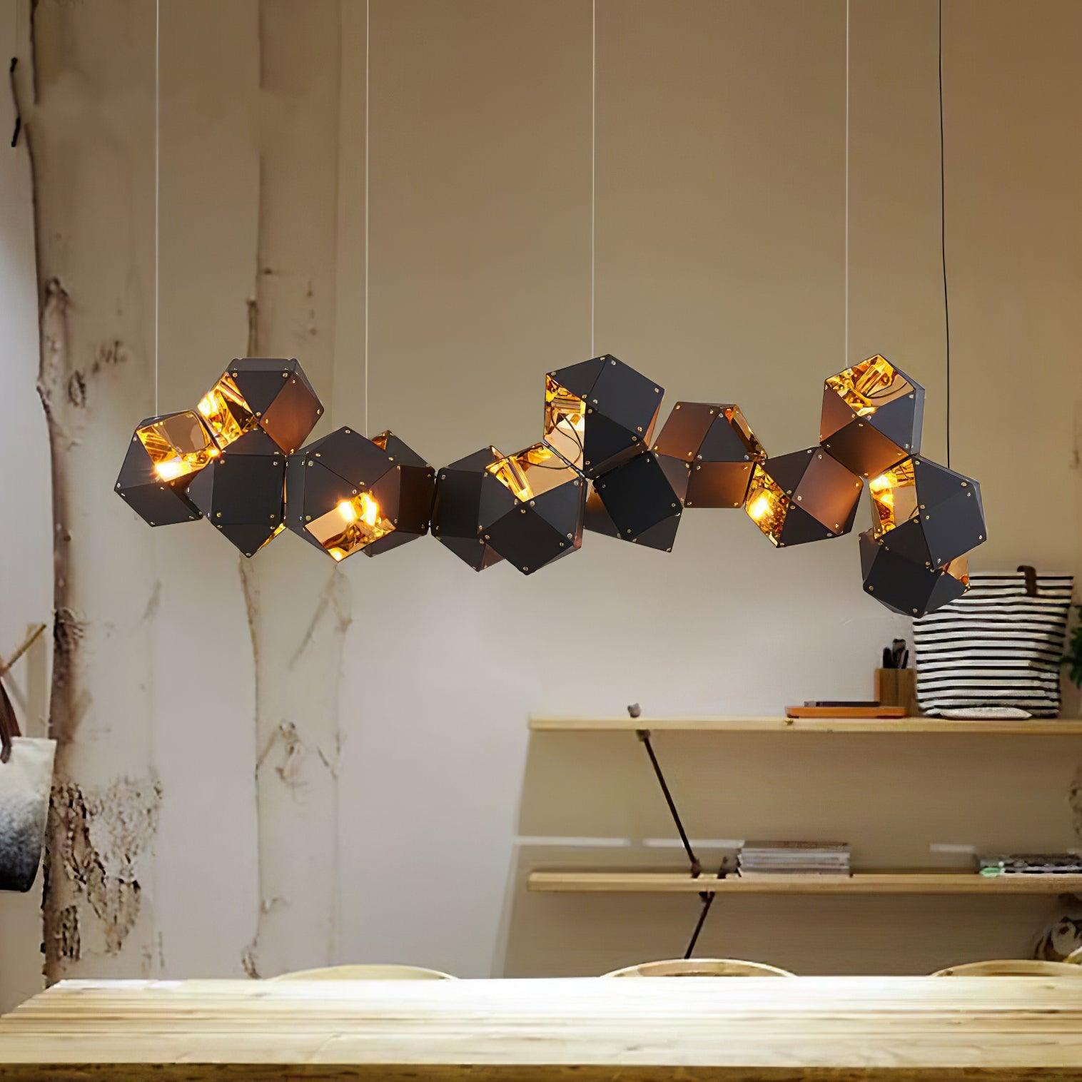 Lampadario – Metallo e Vetro – Nero con Oro – 6/8/10 Punti Luce – Design Geometrico Moderno per Sala da Pranzo