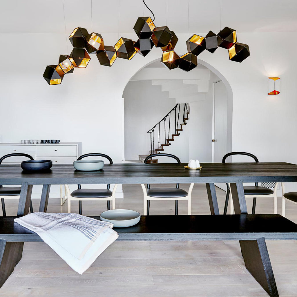 Lampadario – Metallo e Vetro – Nero con Oro – 6/8/10 Punti Luce – Design Geometrico Moderno per Sala da Pranzo