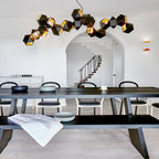 Lampadario – Metallo e Vetro – Nero con Oro – 6/8/10 Punti Luce – Design Geometrico Moderno per Sala da Pranzo