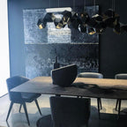 Lampadario – Metallo e Vetro – Nero con Oro – 6/8/10 Punti Luce – Design Geometrico Moderno per Sala da Pranzo