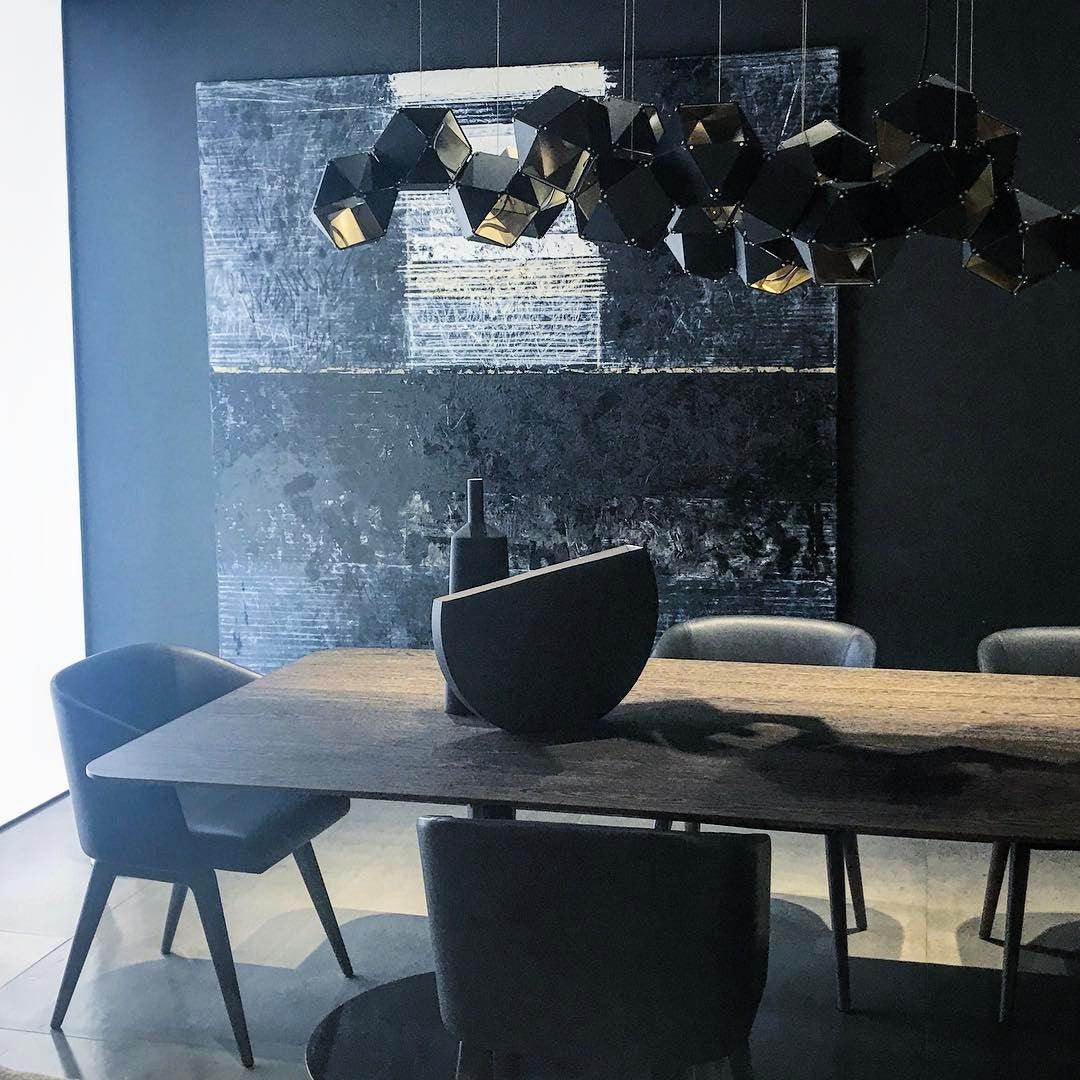 Lampadario – Metallo e Vetro – Nero con Oro – 6/8/10 Punti Luce – Design Geometrico Moderno per Sala da Pranzo