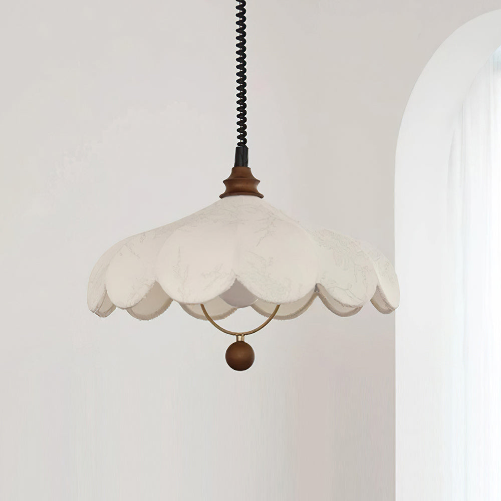 Lampada a sospensione – Tessuto – Bianco – Ø40 cm – Design a petali per sala da pranzo e soggiorno