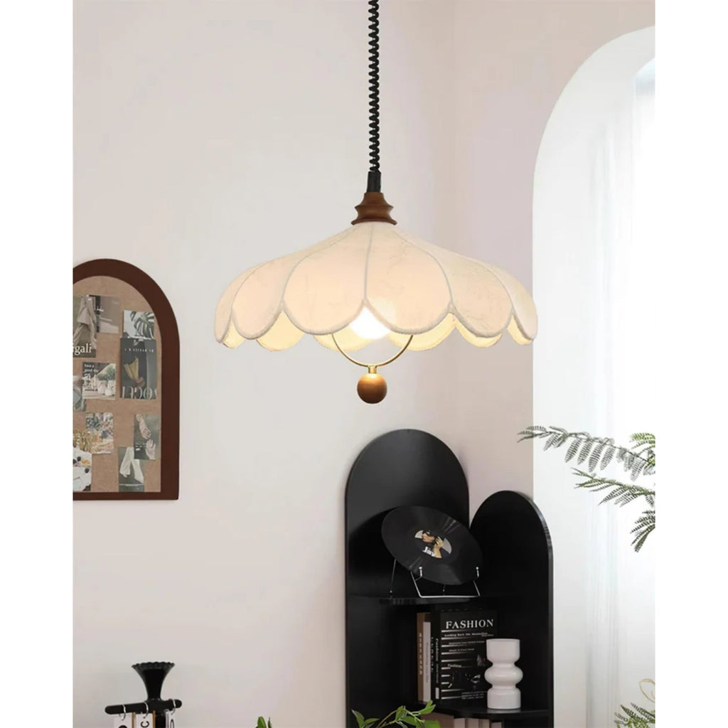 Lampada a sospensione – Tessuto – Bianco – Ø40 cm – Design a petali per sala da pranzo e soggiorno