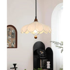 Lampada a sospensione – Tessuto – Bianco – Ø40 cm – Design a petali per sala da pranzo e soggiorno