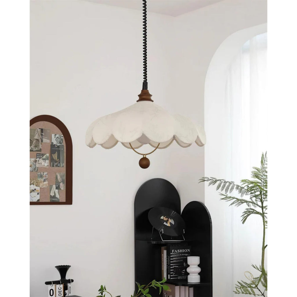 Lampada a sospensione – Tessuto – Bianco – Ø40 cm – Design a petali per sala da pranzo e soggiorno
