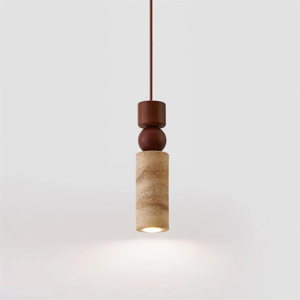 Lampadario – Travertino & Legno – Colori Naturali – Scultoreo – Moderno – Ideale per Tavolo da Pranzo e Soggiorno