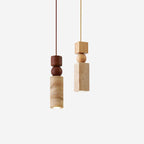 Lampadario – Travertino & Legno – Colori Naturali – Scultoreo – Moderno – Ideale per Tavolo da Pranzo e Soggiorno