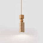 Lampadario – Travertino & Legno – Colori Naturali – Scultoreo – Moderno – Ideale per Tavolo da Pranzo e Soggiorno
