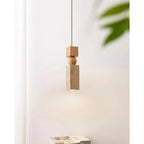 Lampadario – Travertino & Legno – Colori Naturali – Scultoreo – Moderno – Ideale per Tavolo da Pranzo e Soggiorno