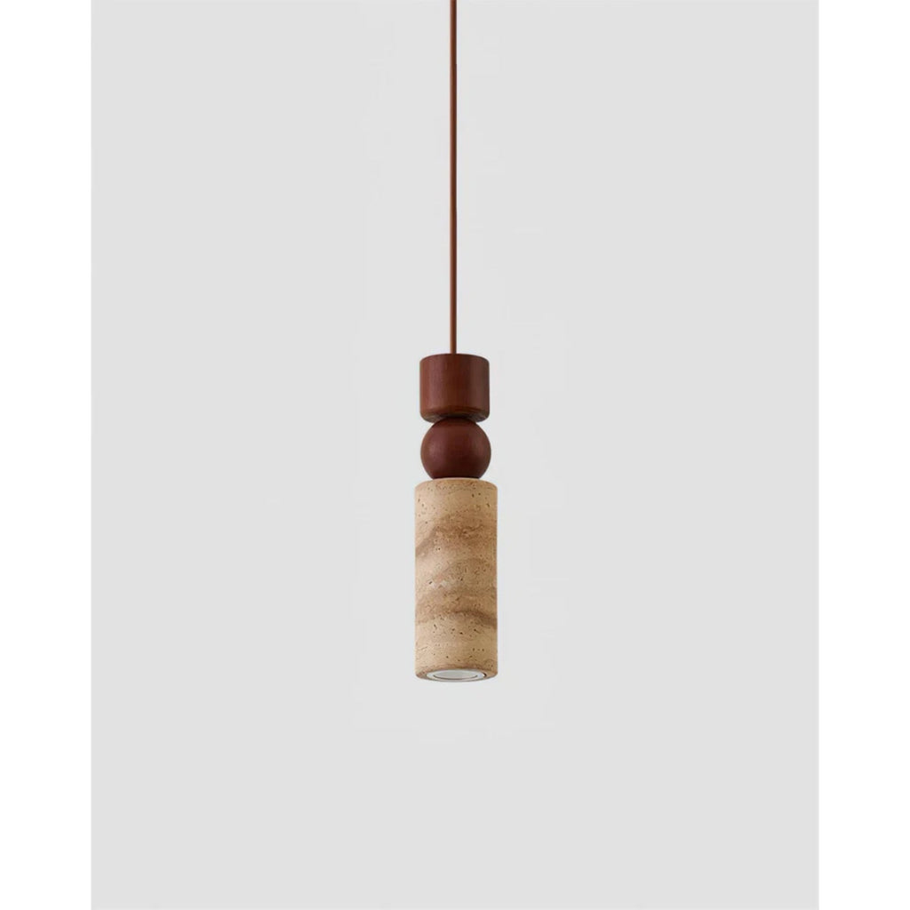 Lampadario – Travertino & Legno – Colori Naturali – Scultoreo – Moderno – Ideale per Tavolo da Pranzo e Soggiorno