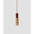 Lampadario – Travertino & Legno – Colori Naturali – Scultoreo – Moderno – Ideale per Tavolo da Pranzo e Soggiorno