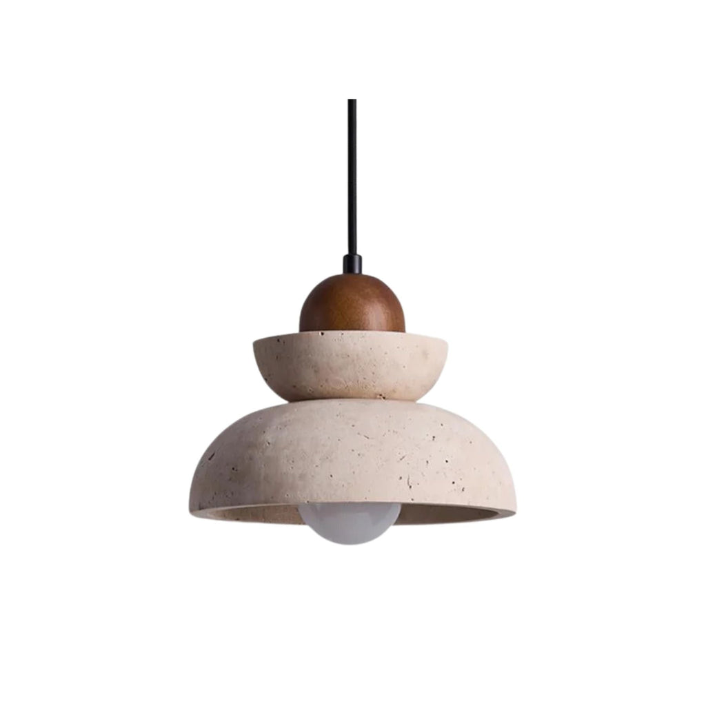Lampada a sospensione – Travertino e legno – Beige – Ø 30 cm – Design moderno per tavolo da pranzo e soggiorno