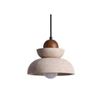 Lampada a sospensione – Travertino e legno – Beige – Ø 30 cm – Design moderno per tavolo da pranzo e soggiorno