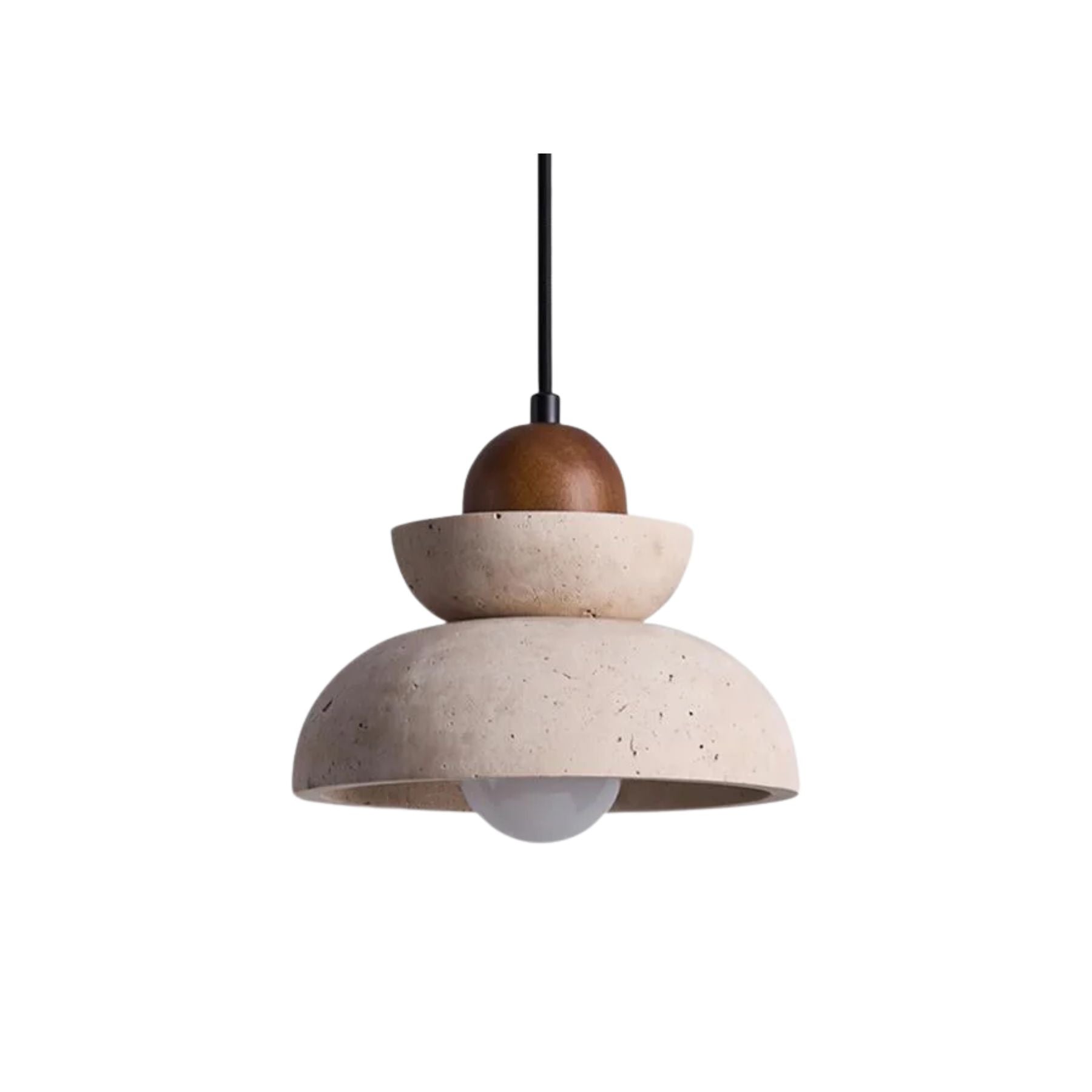 Lampada a sospensione – Travertino e legno – Beige – Ø 30 cm – Design moderno per tavolo da pranzo e soggiorno