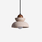Lampada a sospensione – Travertino e legno – Beige – Ø 30 cm – Design moderno per tavolo da pranzo e soggiorno