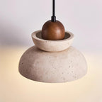 Lampada a sospensione – Travertino e legno – Beige – Ø 30 cm – Design moderno per tavolo da pranzo e soggiorno