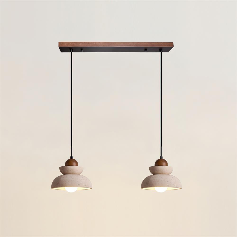 Lampada a sospensione – Travertino e legno – Beige – Ø 30 cm – Design moderno per tavolo da pranzo e soggiorno