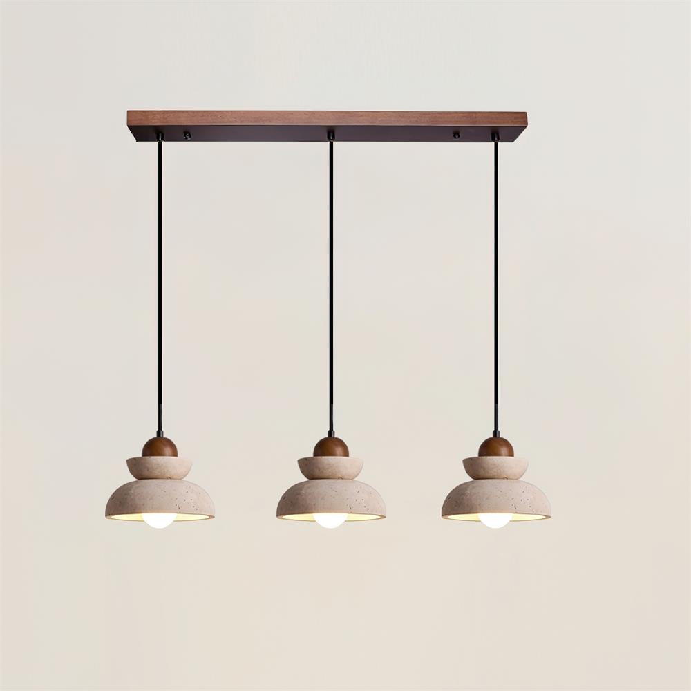 Lampada a sospensione – Travertino e legno – Beige – Ø 30 cm – Design moderno per tavolo da pranzo e soggiorno