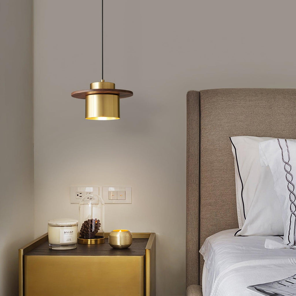 Lampada a sospensione – Legno di noce – Ottone/Nero – Altezza regolabile – Moderno-Elegante per la sala da pranzo