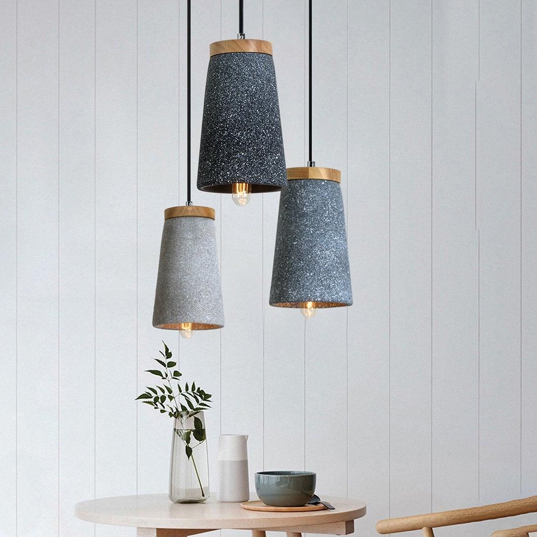 Lampada a sospensione – Cemento & Legno – Grigio – Ø 30 cm – Stile Industriale per Tavolo da Pranzo e Cucina