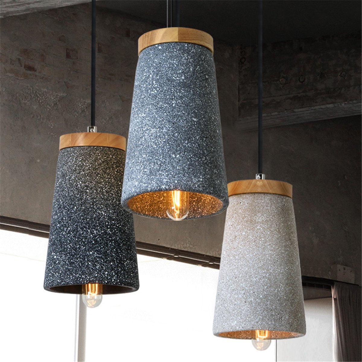 Lampada a sospensione – Cemento & Legno – Grigio – Ø 30 cm – Stile Industriale per Tavolo da Pranzo e Cucina
