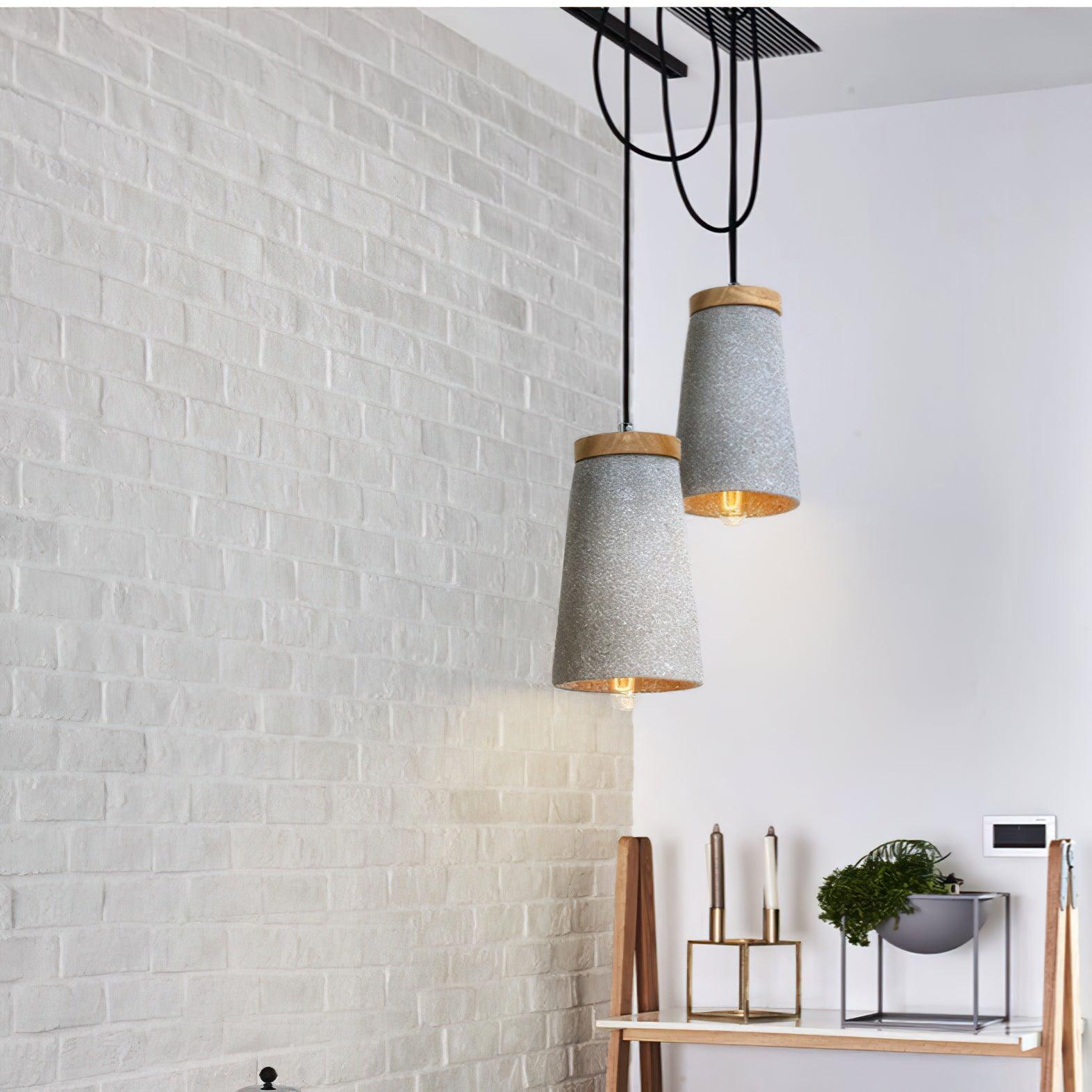 Lampada a sospensione – Cemento & Legno – Grigio – Ø 30 cm – Stile Industriale per Tavolo da Pranzo e Cucina