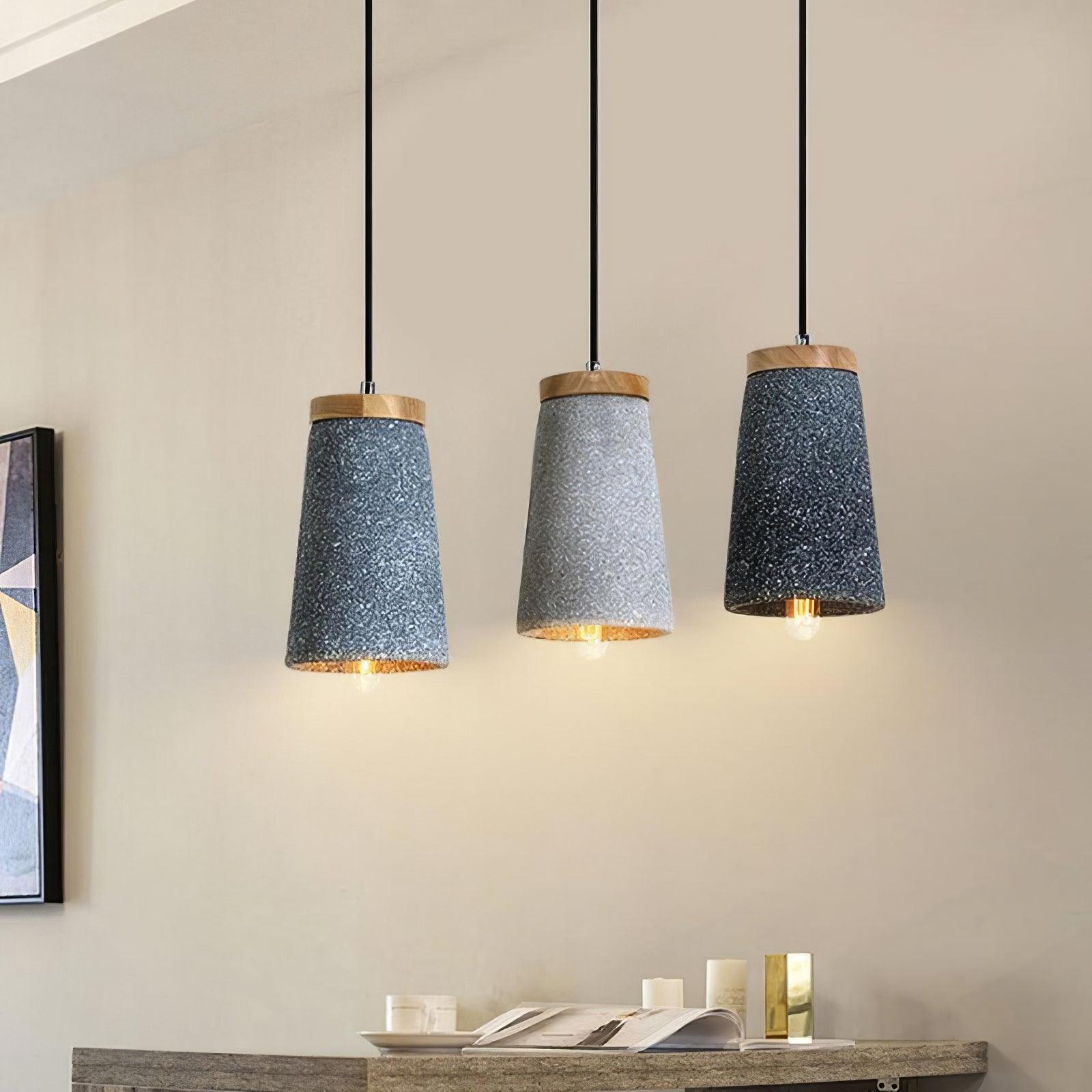 Lampada a sospensione – Cemento & Legno – Grigio – Ø 30 cm – Stile Industriale per Tavolo da Pranzo e Cucina