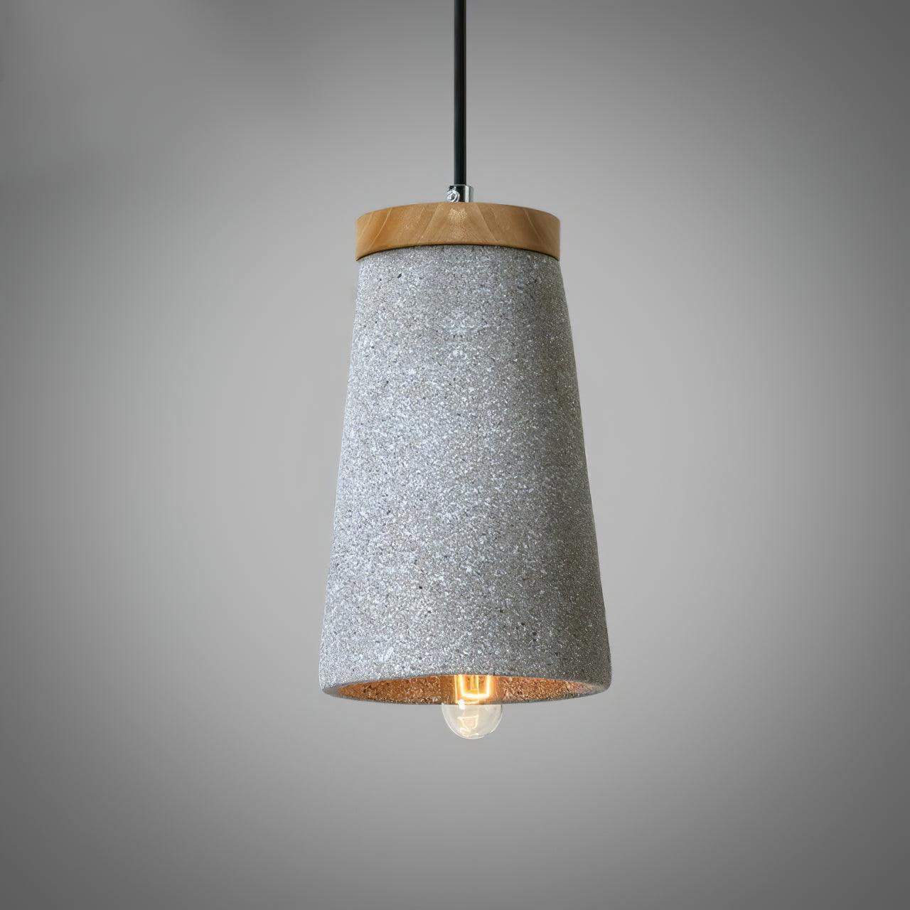 Lampada a sospensione – Cemento & Legno – Grigio – Ø 30 cm – Stile Industriale per Tavolo da Pranzo e Cucina
