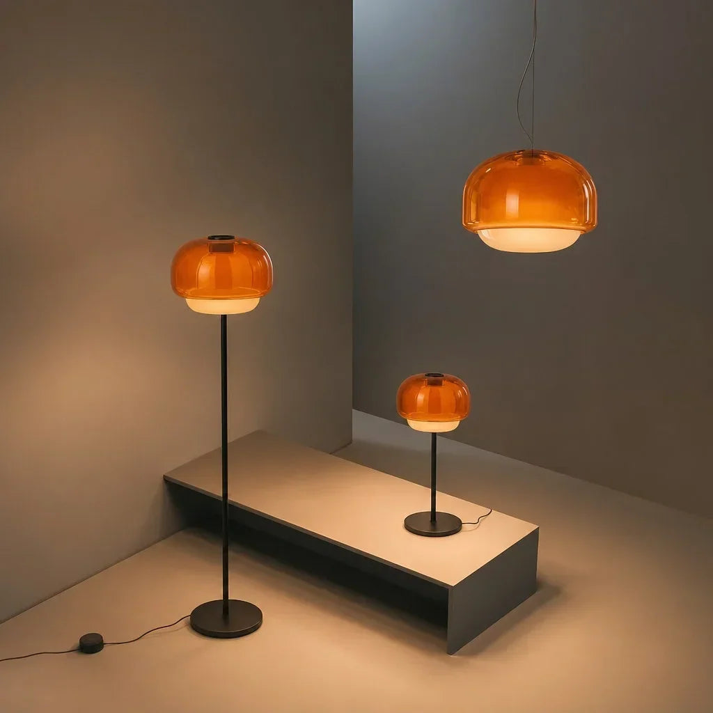 Lampada da Terra in Vetro Moderna – Lampada di Design Elegante con Illuminazione Ambientale