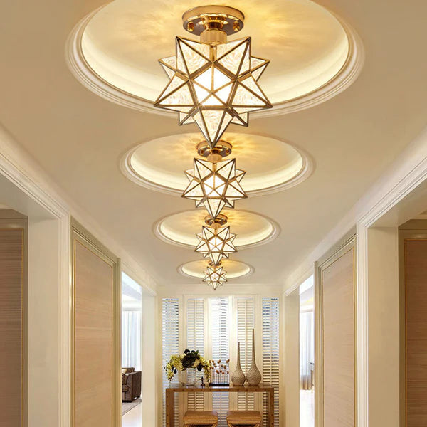 Lampada da soffitto Pinlo – Metallo – Oro – Ø 20 cm – Design elegante a forma di stella per soggiorno e camera da letto