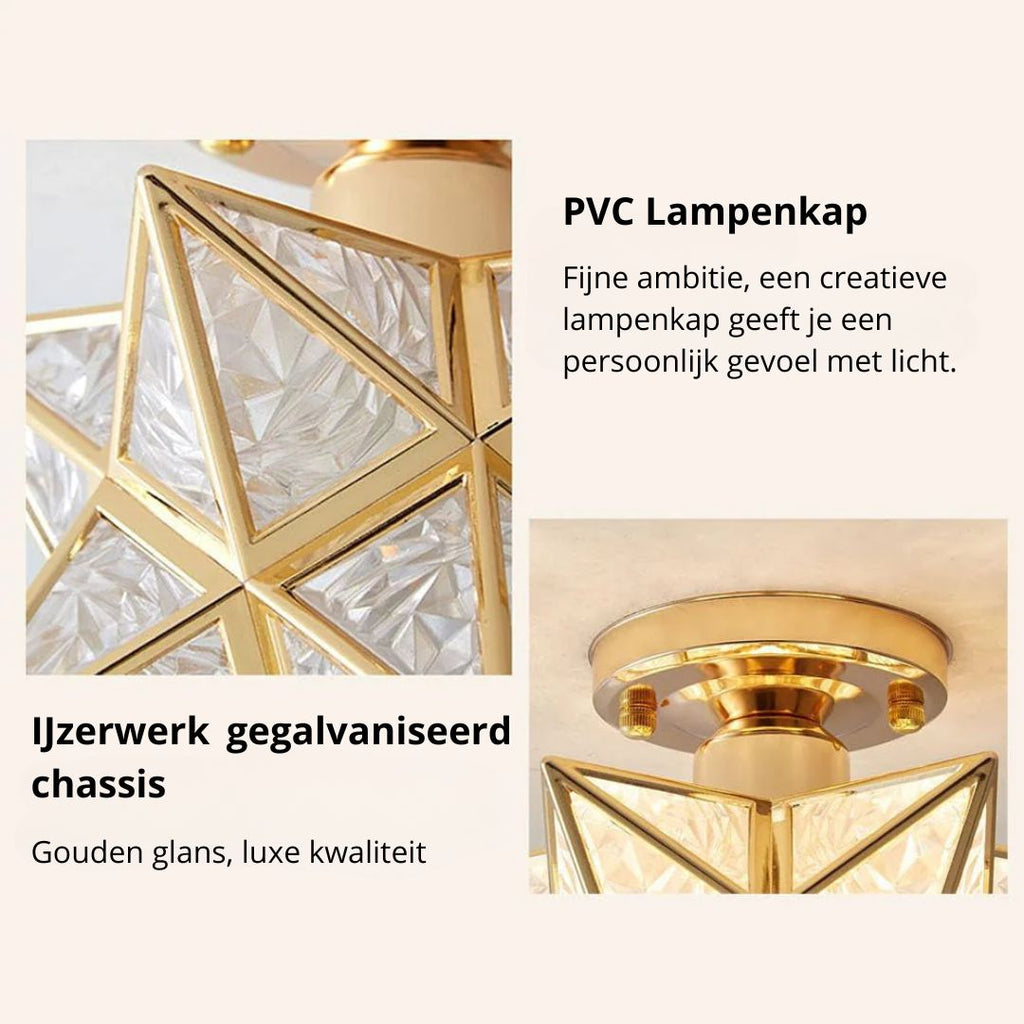 Lampada da soffitto Pinlo – Metallo – Oro – Ø 20 cm – Design elegante a forma di stella per soggiorno e camera da letto