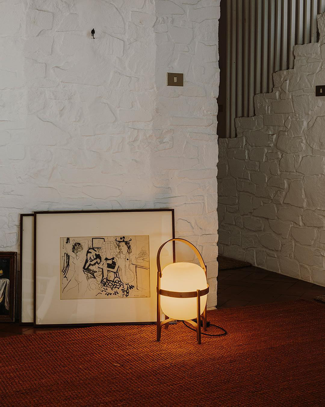 Lampada da Tavolo in Vetro a Forma di Lanterna Portatile