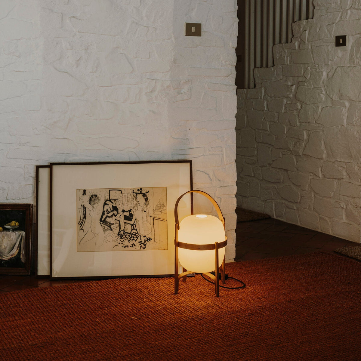 Lampada da Tavolo in Vetro a Forma di Lanterna Portatile