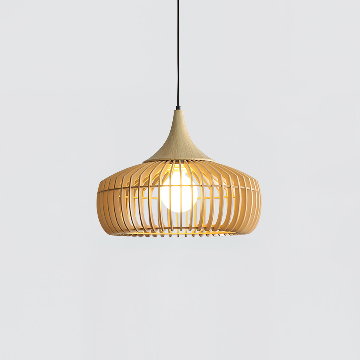 Posisro Lampada a Sospensione – Legno – Naturale – Ø40 cm – Design Scandinavo, Dimmerabile per la Zona Pranzo