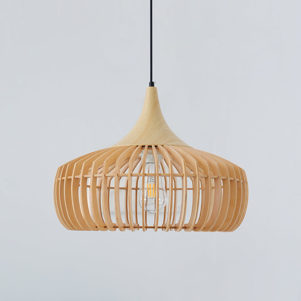 Posisro Lampada a Sospensione – Legno – Naturale – Ø40 cm – Design Scandinavo, Dimmerabile per la Zona Pranzo