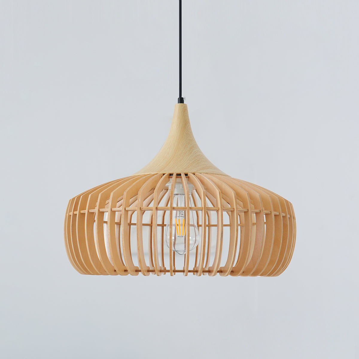 Posisro Lampada a Sospensione – Legno – Naturale – Ø40 cm – Design Scandinavo, Dimmerabile per la Zona Pranzo