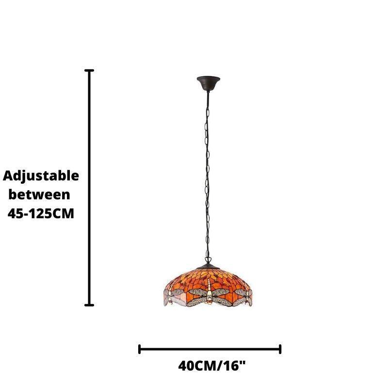 Lampada da soffitto Tiffany Media Libellula Fiammeggiante - Attacco per 3 lampadine