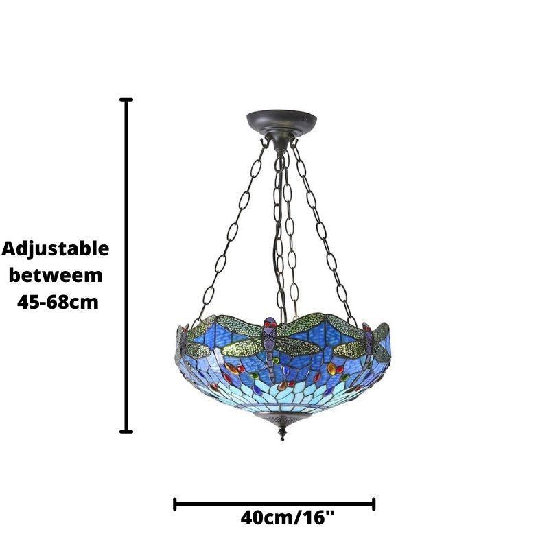 Luce da soffitto Tiffany Invertita Media Libellula Blu