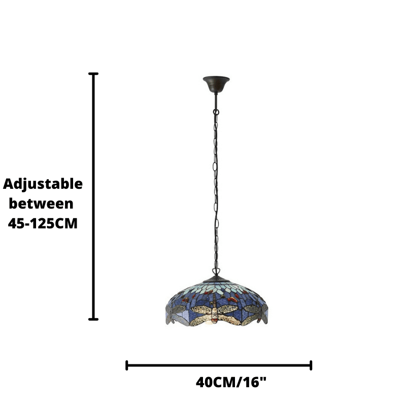Luce da soffitto Tiffany Media Blue Dragonfly - Attacco per 3 lampadine